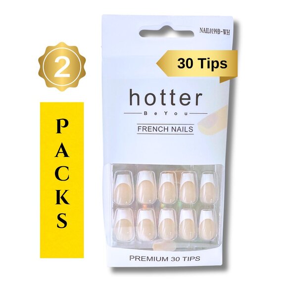 French Tip Coffin Press On Nails 2 Pack - Picture 1 of 4